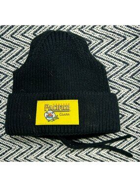 Cerveza Pacifico Clara Black Dog Stocking Hat With Yellow Patch & Drawstring